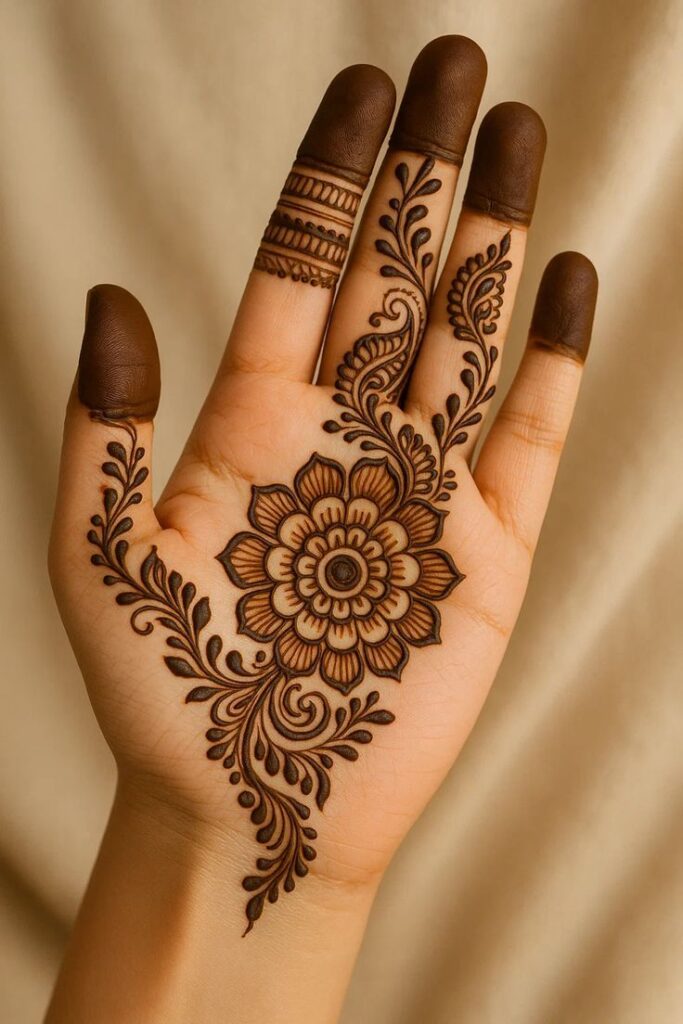 🌿 1. Front Hand Simple Mehndi Design Aesthetic Easy and Beautiful